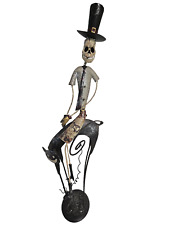 Halloween Decor Skeleton Riding Black Scary Cat with Spider tin metal Outdoor In for sale  Shipping to South Africa