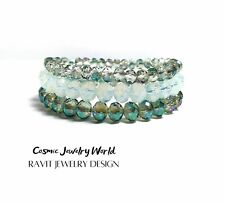 Conjunto de 3 pulseiras femininas elásticas elásticas de cristal opala do mar verde claro comprar usado  Enviando para Brazil
