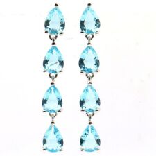 Stunning Water Drop Blue Aquamarine CZ Women Silver Earrings  for sale  Shipping to South Africa