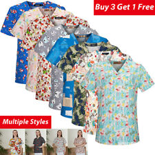 Cartoon Printing Scrub Tops V-Neck 100% Cotton Short Sleeve Women Men Uniforms for sale  Shipping to South Africa