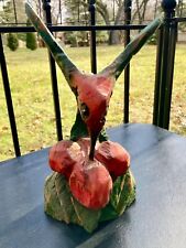 Vintage Large Rustic Bird Tree Stump Art Wood Red Hummingbird Sculpture 12.5”, used for sale  Shipping to South Africa