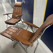 Pair vintage faux leather metal recline deck chair 70s Maule Marga Lounge Chair for sale  Shipping to South Africa