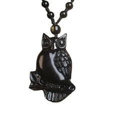 Crystal Natural black Obsidian owl Necklace pendant Bead with bead Chain for sale  Shipping to South Africa