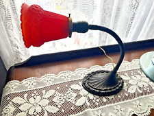 GOOSENECK LAMP 1930's ALLADIN art deco / nouveau CAST IRON RUBY RED GLASS SHADE, used for sale  Shipping to South Africa
