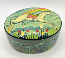 Caixa decorativa de madeira pintada à mão unicórnio presente comprar usado  Enviando para Brazil