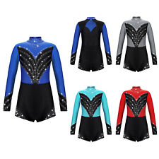 Kids Girls Shiny Long Sleeve Gymnastics Ballet Dance Leotards Jumpsuit Costume, used for sale  Shipping to South Africa