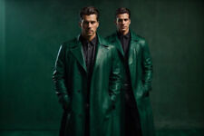 Soft Stylish Trench Coat Men Leather Green Lambskin Festive Wear Slim Fit Coat for sale  Shipping to South Africa