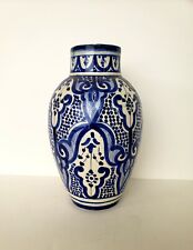 Vintage marroquí de cerámica pintado a mano Jarrón Azul y Blanco Cerámica Safi segunda mano  Embacar hacia Argentina