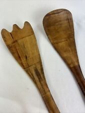 Used, Vintage SALAD SERVER SET Spoon Spork Solid Teak Wood Patch Pattern 10” MCM for sale  Shipping to South Africa