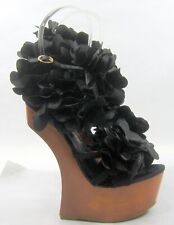 PRIVILEGED Black FLOWER 6.5"High Wedge Heelless 2"Platform Shoes WOMEN Size 6 for sale  Shipping to South Africa
