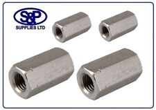STAINLESS STEEL DEEP NUT HEX BAR CONNECTORS M5, M6, M8, M10, M12, M14, M16, M20  for sale  Shipping to South Africa