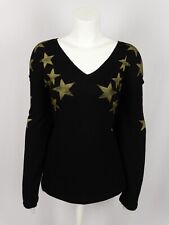 Womens Vocal Black Long Sleeve Shiney Gold Stars Deep V Neck Top  Plus Size for sale  Shipping to South Africa