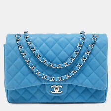 Bolsa Chanel azul acolchoada couro caviar maxi clássica aba dupla comprar usado  Enviando para Brazil
