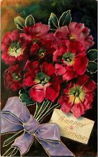 c1909 Embossed Postcard Birthday Greetings Brightly Colored Gloxinia Flower for sale  Shipping to South Africa