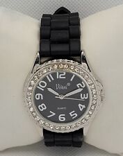 Relógio analógico feminino Vivani elegante redondo pavimentado tom prata pulseira poli preta K2 comprar usado  Enviando para Brazil