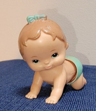 Vintage Tomy 1977 Wind Up Crawling Baby Teal Bow & Diaper  for sale  Shipping to South Africa