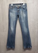 Jeans feminino Seven 7 28x33 longo bota baixa elástica azul desgastado bordado comprar usado  Enviando para Brazil