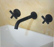 Matte Black Bathroom Basin Sink Swivel Mixer Faucet 3 Holes Wall Mount Brass Tap for sale  Shipping to South Africa