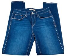 Jeans feminino Levi's tamanho 10 30x30 cravejado clássico cintura média magro lavagem escura azul comprar usado  Enviando para Brazil