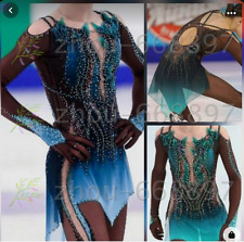 Vestido de patinaje artístico vestido de patinaje sobre hielo competición patinaje azul teñido segunda mano  Embacar hacia Mexico