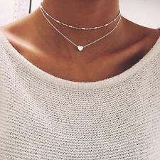 Silver Gold Plated 2 Double Layer Beaded Chain Choker Necklace Heart Pendant Uk for sale  Shipping to South Africa