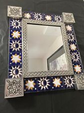Espelho de estanho perfurado vintage mexicano azul sol e estrelas Talavera azulejo 15 x 13, usado comprar usado  Enviando para Brazil