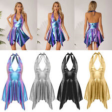 Sexy Women Metallic Mini Dress Halter Irregular Hem Lingerie Nightwear Clubwear for sale  Shipping to South Africa