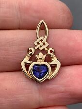 9ct gold stone set Irish Claddagh Celtic friendship pendant, 9k 375, used for sale  Shipping to South Africa