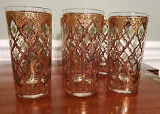 CULVER VALENCIA 10 OZ. HIGHBALL GLASSES SET OF (6) 22K GOLD W/ GREEN DIAMONDS for sale  Shipping to South Africa