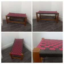 Vintage 1950s - Wooden Red Black Rope Long Footstool Seat Pouffe Bench Table for sale  Shipping to South Africa