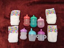 Baby Alive Set  6 Baby Bottles Sippy Cups Replacement Water Diapers Kitty Hearts, used for sale  Shipping to South Africa