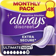 48count Always Discreet Incontinence Pads Plus Women, Ultimate Night, heavy leak for sale  Shipping to South Africa