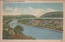 1945 Postcard West Virginia Wheeling Island, WV Aerial River Bridge 5190.4 for sale  Shipping to South Africa