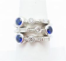 Used, 18K White Gold Sapphire & ~1/4CTW Diamond Bezel Set Stacked Ring Size 7 for sale  Shipping to South Africa