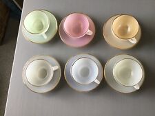 Vintage French Arcopal Harlequin cups & saucers in pastel colours with gold rims for sale  Shipping to South Africa