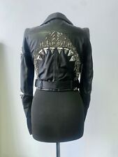 Alessandra De Tomaso Womens Black Shark Beaded Cropped Leather Jacket Size M for sale  Shipping to South Africa