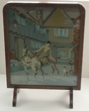 Used, Vintage Wooden Glazed Fire Screen with Horse Riding Embroidery Tapestry 47x65cm for sale  Shipping to South Africa