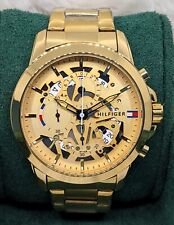 Usado, Fantástico relógio de pulso masculino Tommy Hilfiger cronógrafo mostrador dourado quartzo estojo G-P comprar usado  Enviando para Brazil