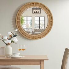 Round Rattan Wall Mirror with Wooden Framed Modern Boho for Bathroom, used for sale  Shipping to South Africa