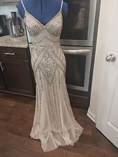 Marina Nude Beaded Sequins Mermaid Sheer Long Dress Gown 4 for sale  Shipping to South Africa