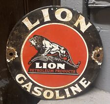 Placa de placa de bomba lateral de metal esmalte porcelana gasolina Lion 6” comprar usado  Enviando para Brazil