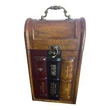 Vtg Leather Wood Faux Book Wine Bottle Liquor Box Cabinet Carrier Holds 2 Bottle for sale  Shipping to South Africa