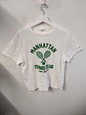 Tommy Hilfiger Shirt Womens Large White Manhattan Tennis Club Script Logo Preppy na sprzedaż  Wysyłka do Poland