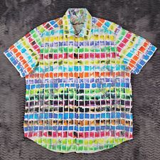 Camisa masculina Robert Graham bordada manga curta com botões XL cubos abstratos comprar usado  Enviando para Brazil