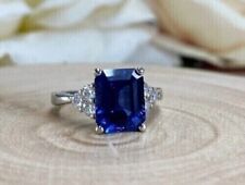 Emerald Cut Simulated Blue Sapphire Women's Wedding Ring 14k White Gold Plated for sale  Shipping to South Africa