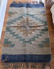 Tapete de lã juta kilim feito à mão cinza bege bronzeado asteca franja navajo pequeno 25x42” comprar usado  Enviando para Brazil