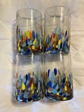 Hand Blown Mexican Glassware Tumblers Pebbled Confetti Set Of 4 Used Condition for sale  Shipping to South Africa