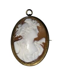 Antique Victorian Hand Carved Shell Psyche Cameo Brooch  Pendant, used for sale  Shipping to South Africa