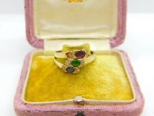 9ct Yellow Gold Ruby, Emerald, Sapphire Paste Stone Crossover Ring Birmingham, used for sale  Shipping to South Africa