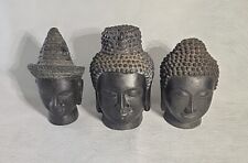 Antique Vintage Lot Of 3 Cambodian Khmer Bronze Style Buddha Heads Yoga Decor for sale  Shipping to South Africa